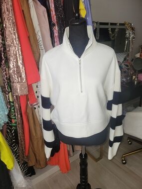 Mavi White Zip-Front Pullover